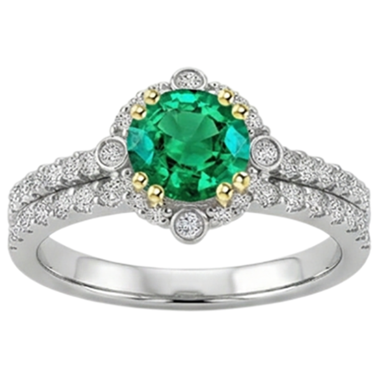 Bague Pierre Précieuse Or 14K Bicolore avec Émeraude Fine – vue d'angle