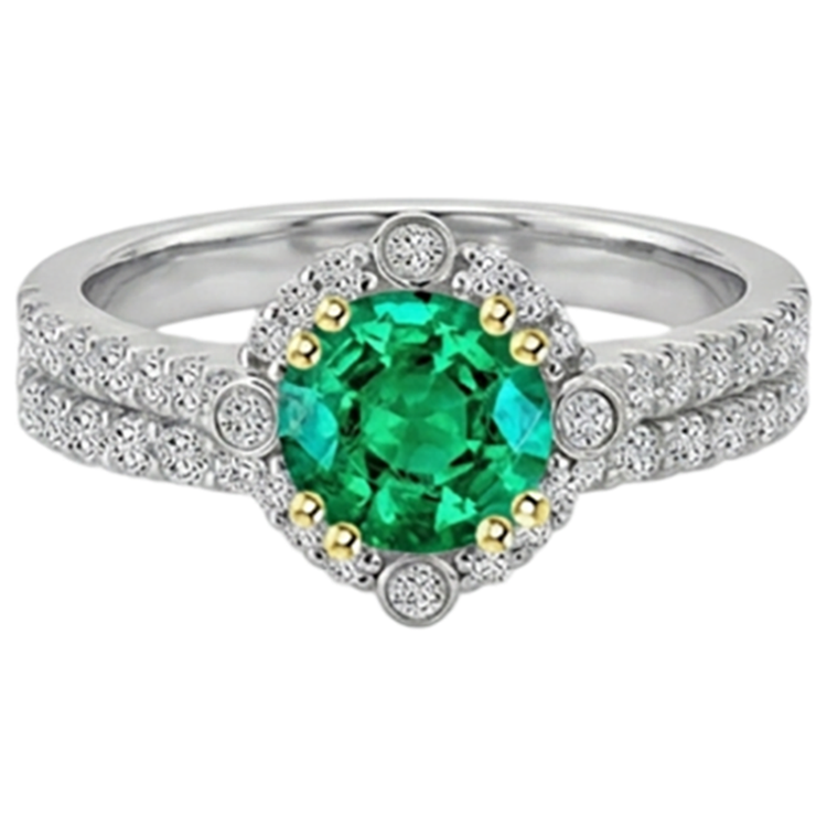 Bague Pierre Précieuse Or 14K Bicolore avec Émeraude Fine – vue de profil