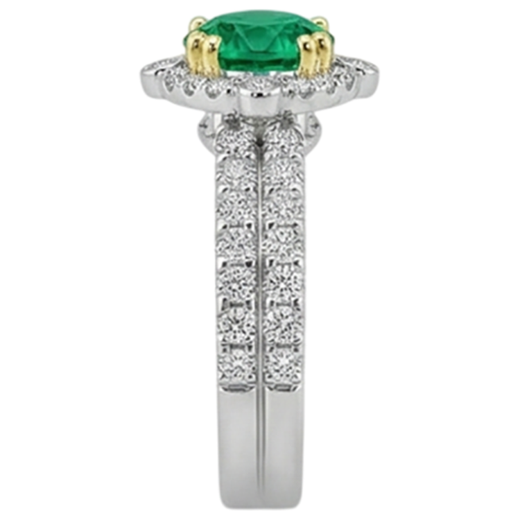 Bague Pierre Précieuse Or 14K Bicolore avec Émeraude Fine – vue arrière