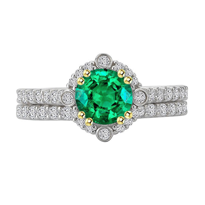 Émeraude Fine Bague Pierre Précieuse 2,50-carats Or 14K Bicolore – vue principale