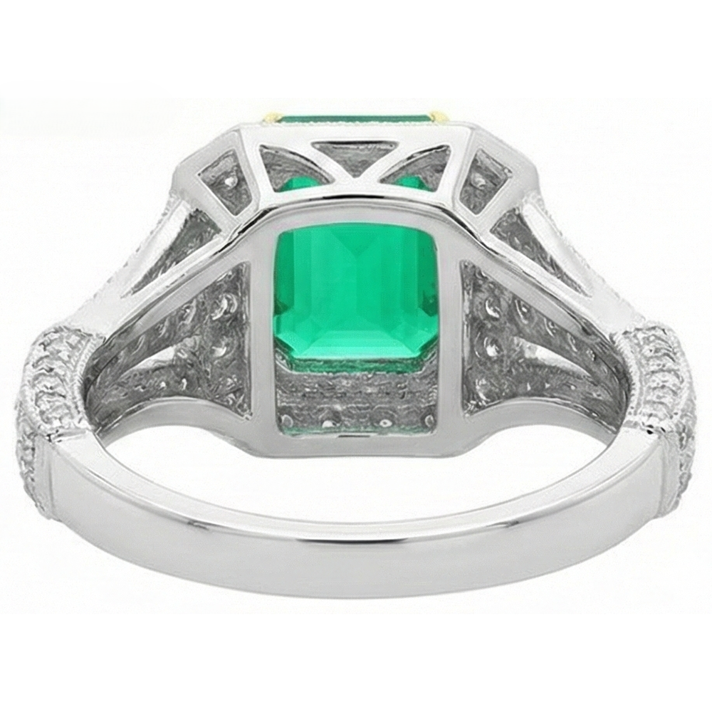 Taille Émeraude Émeraude bague en Or Deux Tons 14 Carats – vue de dessus