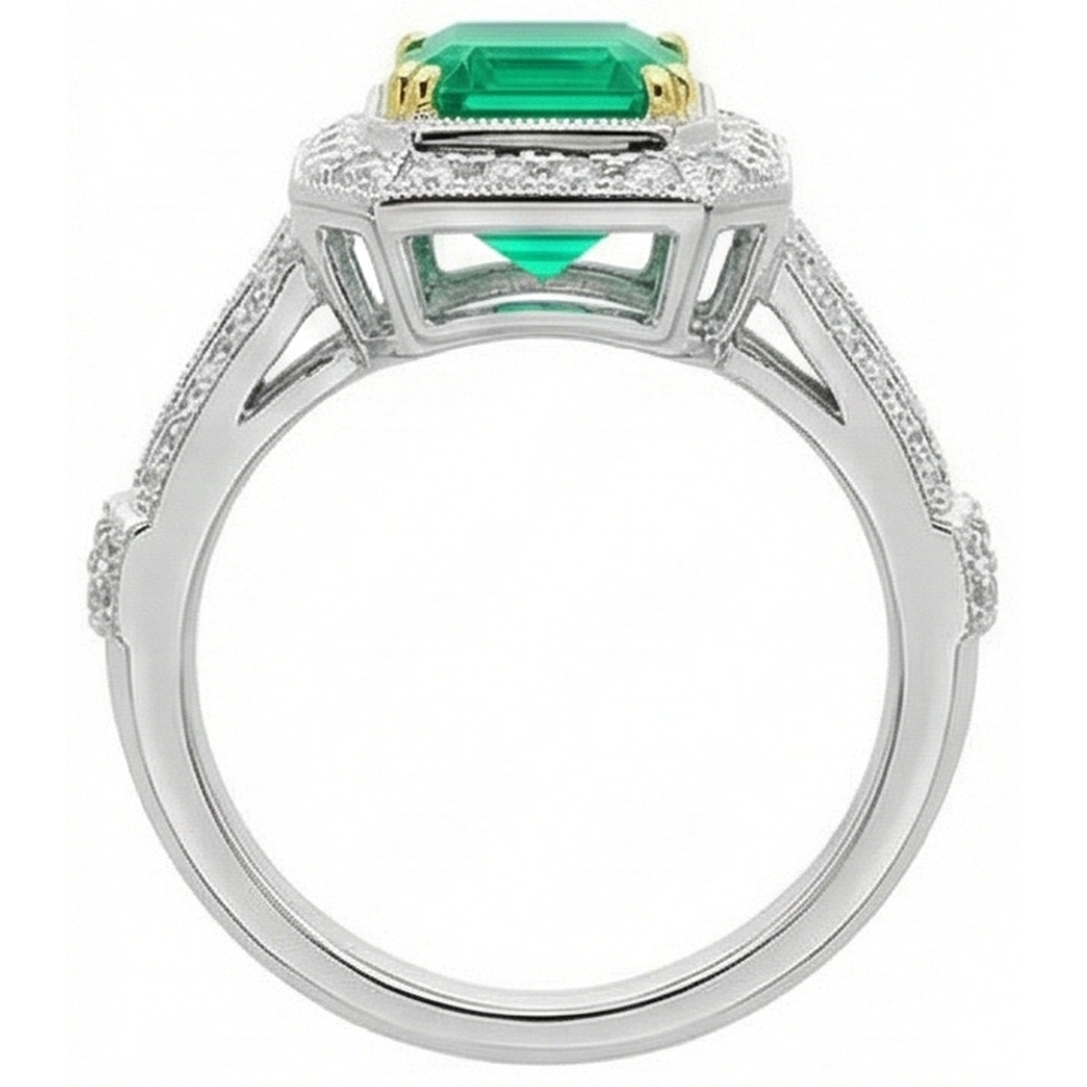 Émeraude Taille Émeraude Bague Pierre Précieuse en Or Deux Tons 14 Carats – vue de profil
