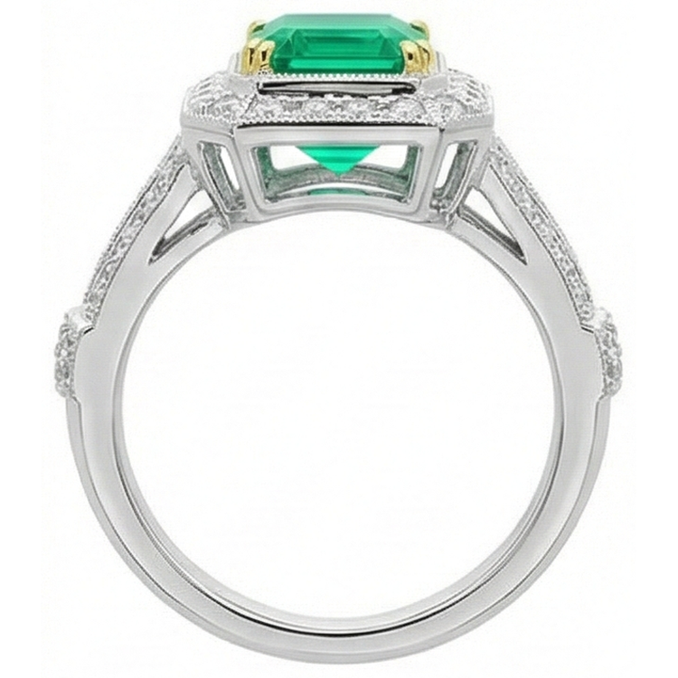 Émeraude Taille Émeraude Bague Pierre Précieuse en Or Deux Tons 14 Carats – vue de profil