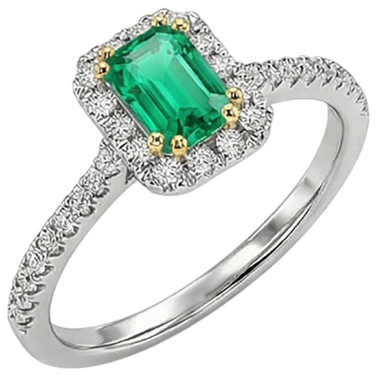 Émeraude Fine Bague avec Gemme 1,50-carats Or Bicolore 14 Carats – vue de côté
