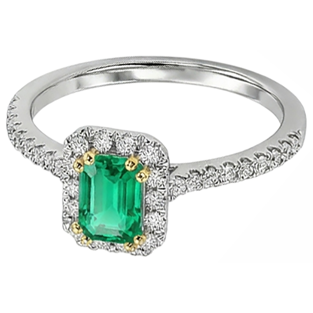 Émeraude Fine Bague avec Gemme 1,50 carats Or Bicolore 14 Carats – vue d'angle