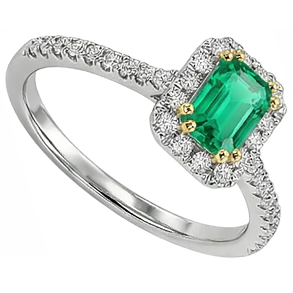Émeraude Fine Bague avec Gemme 1,50-carats Or Bicolore 14 Carats – vue de profil