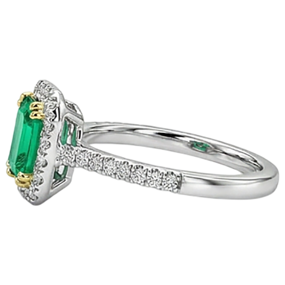 Émeraude Fine Taille à Degrés Bague avec Gemme en Or Bicolore 14 Carats – vue arrière