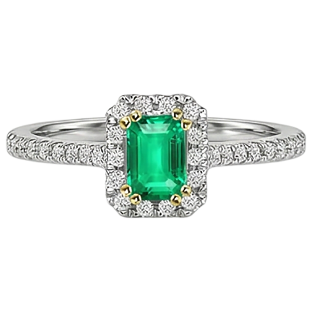 Bague avec Gemme Or Bicolore 14 Carats avec Émeraude Fine – vue de face