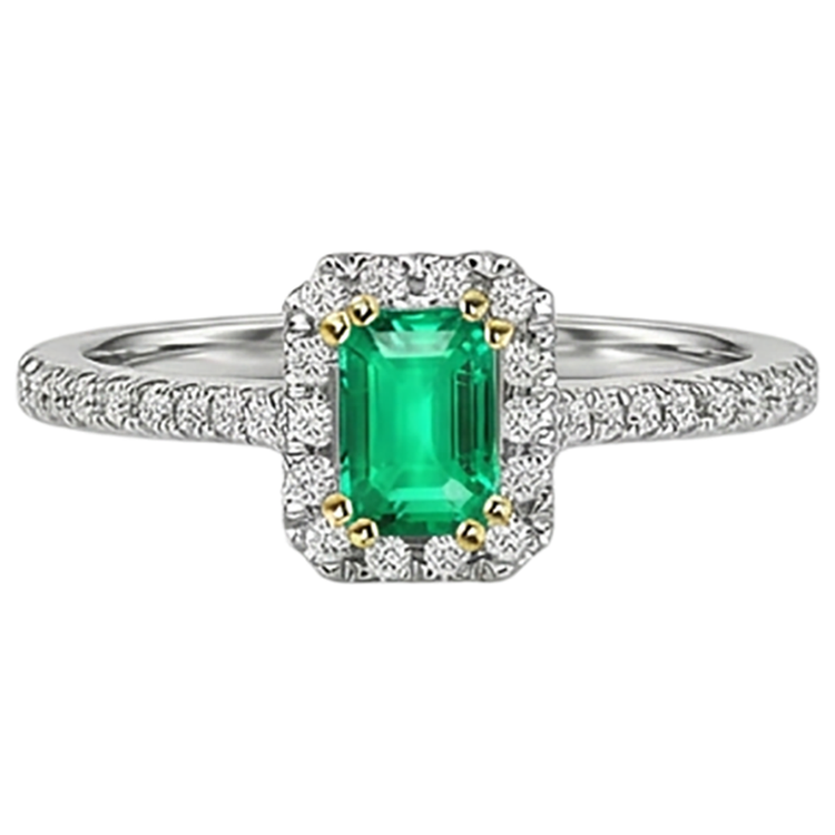 Bague avec Gemme Or Bicolore 14 Carats avec Émeraude Fine – vue de face