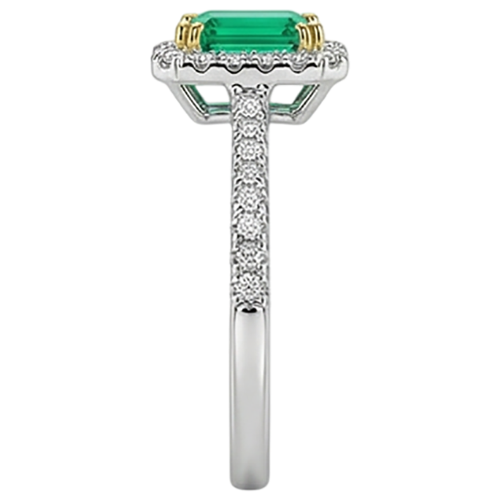 Émeraude Fine Bague avec Gemme 1,50 carats Or Bicolore 14 Carats – vue détaillée