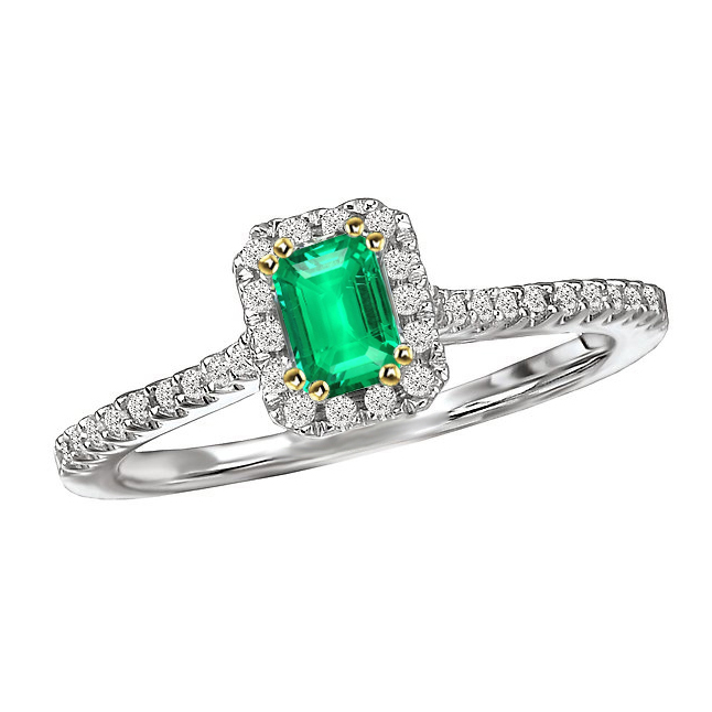 Bague avec Gemme Or Bicolore 14 Carats avec Émeraude Fine – vue principale