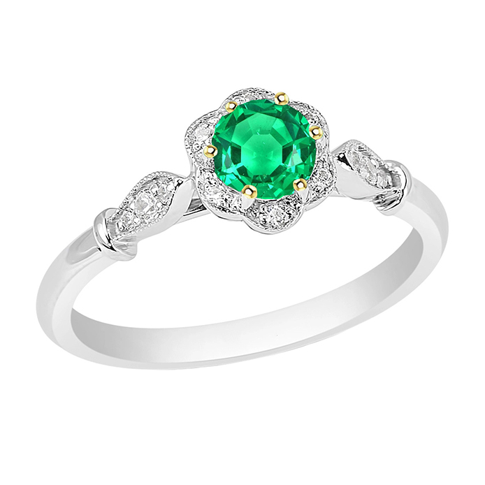Bague Pierre de Couleur Or Bicolore 14 Carats avec Émeraude Colombienne – vue principale