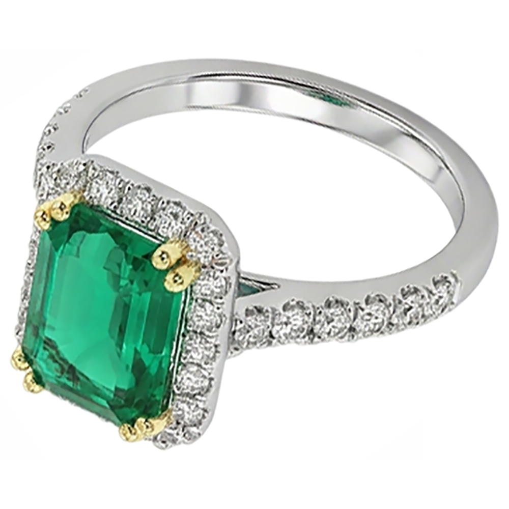 Émeraude Fine Bague Pierre Précieuse 2-carats Or Deux Tons 14 Carats – vue de côté