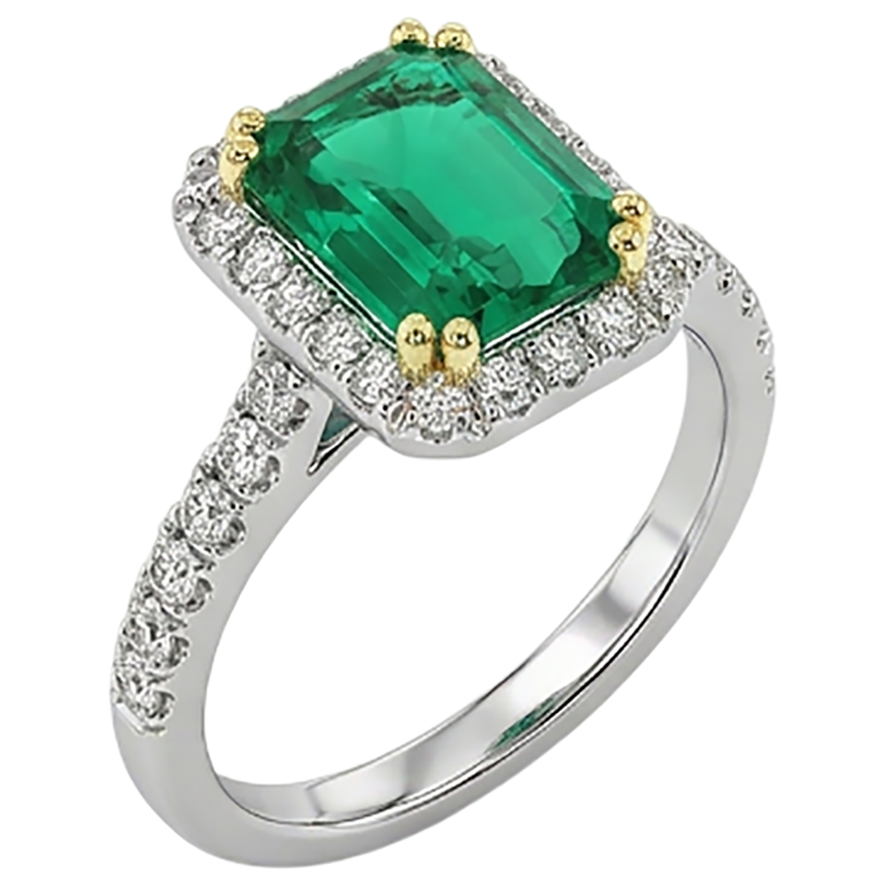 Émeraude Fine Bague Pierre Précieuse 2 carats Or Deux Tons 14 Carats – vue d'angle