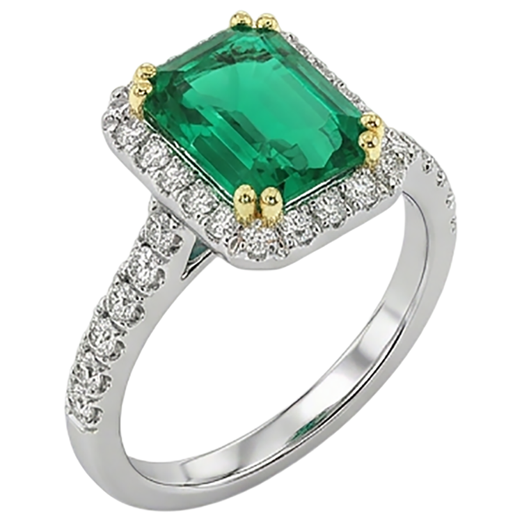 Émeraude Fine Bague Pierre Précieuse 2 carats Or Deux Tons 14 Carats – vue d'angle