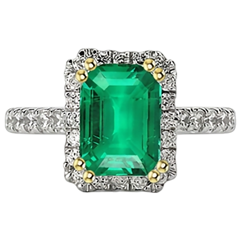 Exquis Émeraude Fine Bague Pierre Précieuse 2 carats – vue de face