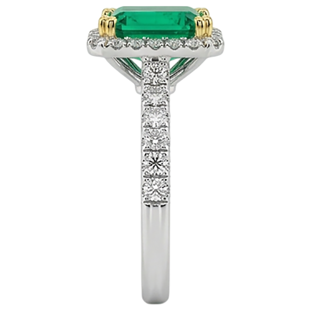 Bague Pierre Précieuse Or Deux Tons 14 Carats avec Émeraude Fine – vue de dessus