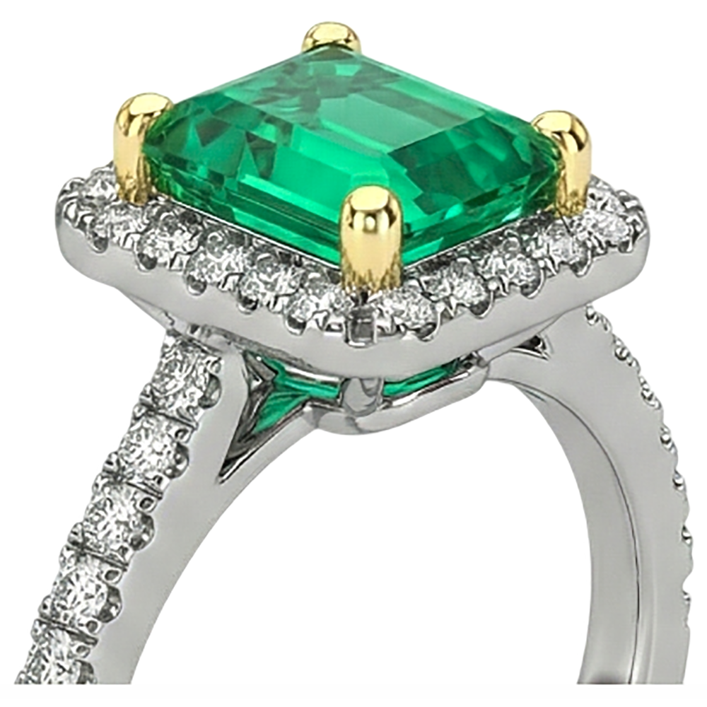 Émeraude Colombienne Bague Pierre Précieuse 2-carats Or Deux Tons 14 Carats – vue de profil