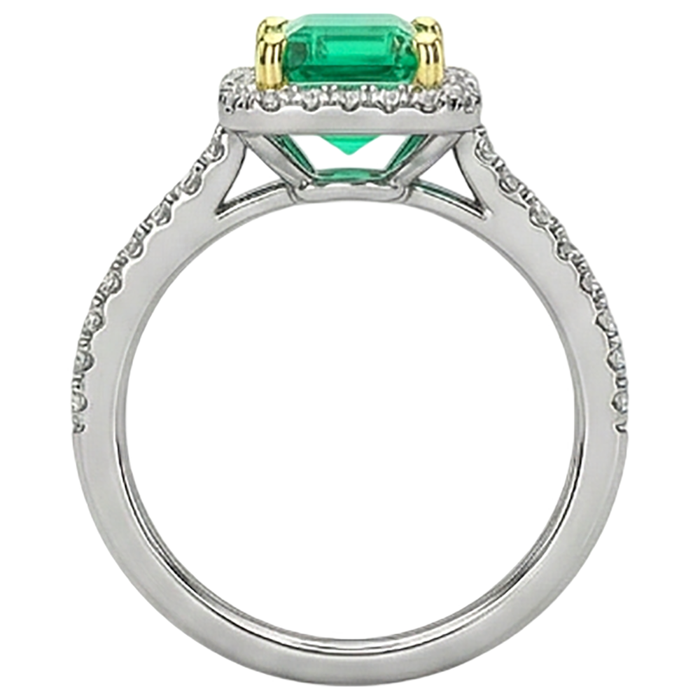 Taille Émeraude Émeraude Colombienne bague en Or Deux Tons 14 Carats – vue arrière