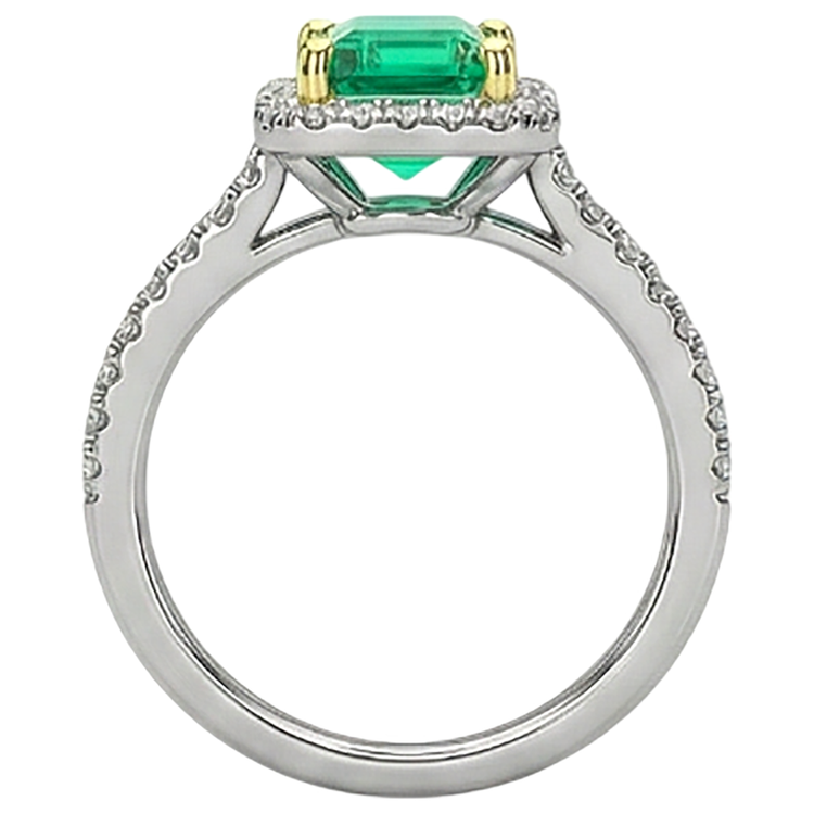 Taille Émeraude Émeraude Colombienne bague en Or Deux Tons 14 Carats – vue arrière