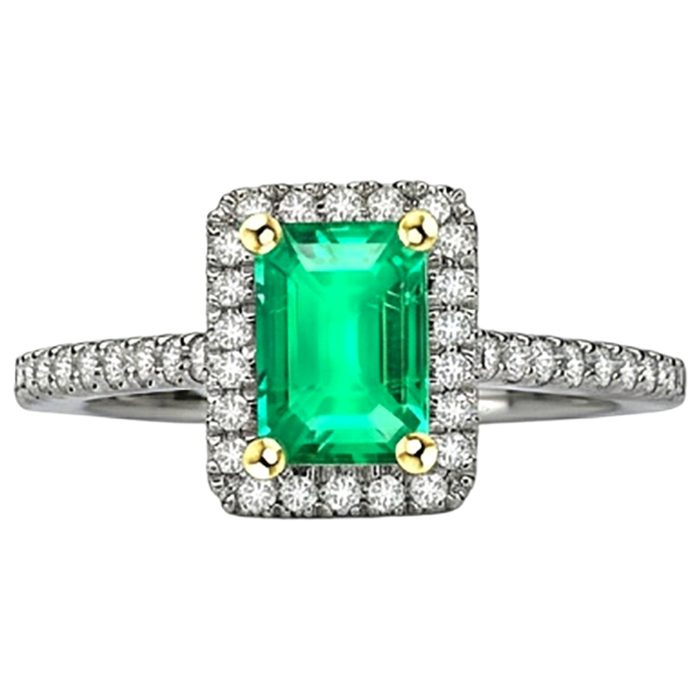 Émeraude Colombienne Bague Pierre Précieuse 2 carats Or Deux Tons 14 Carats – vue de côté