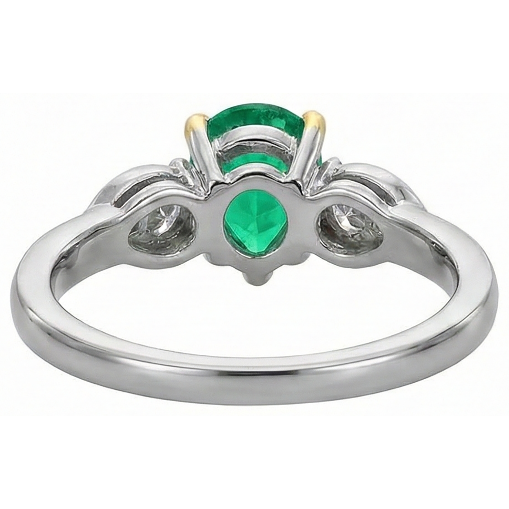 Émeraude Fine Taille Poire Bague Pierre de Couleur en Or 14K Bicolore – vue arrière