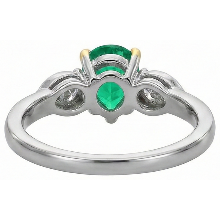 Émeraude Fine Taille Poire Bague Pierre de Couleur en Or 14K Bicolore – vue arrière