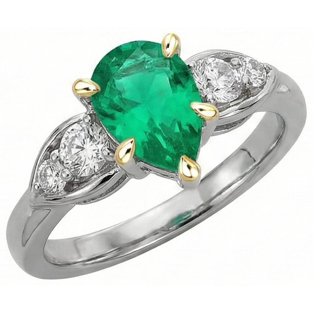 Taille Poire Émeraude Fine bague en Or 14K Bicolore – vue de côté