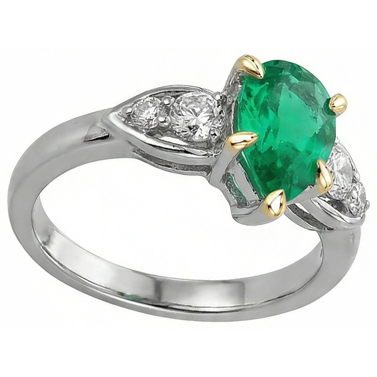 Émeraude Fine Bague Pierre de Couleur 2 carats Or 14K Bicolore – vue d'angle