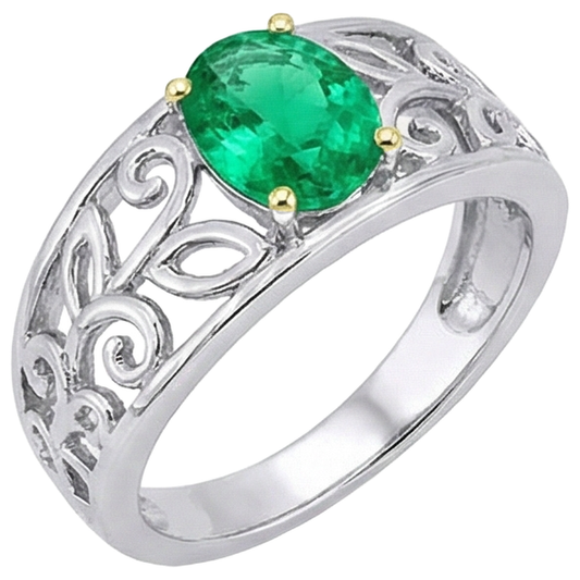Émeraude Colombienne Bague Pierre de Couleur 2 carats Or 14K Bicolore – vue de face