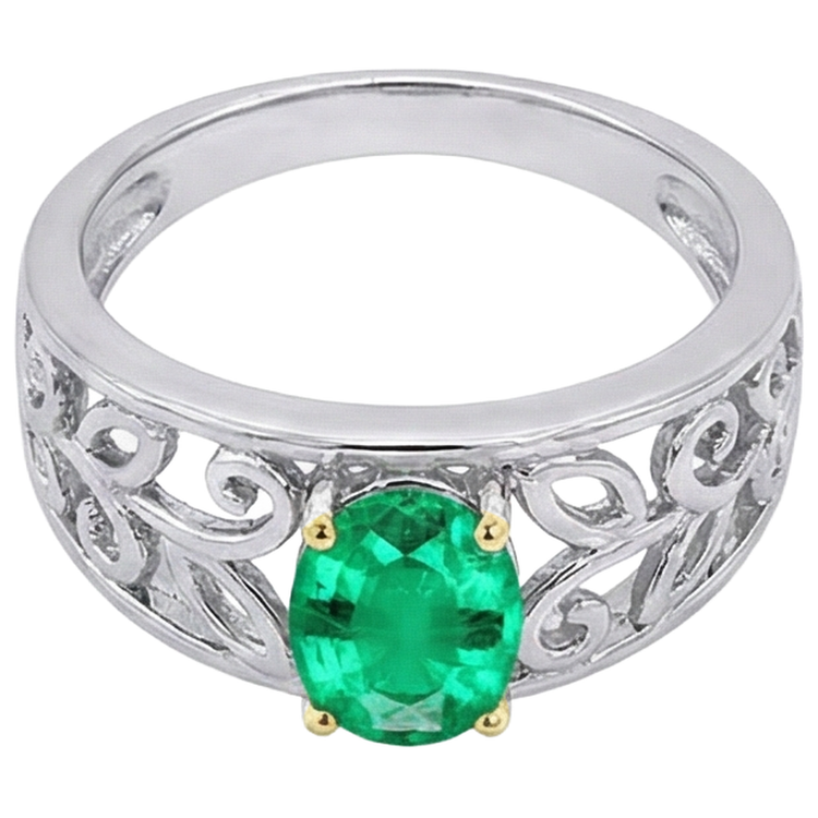 Émeraude Colombienne Bague Pierre de Couleur 2-carats Or 14K Bicolore – vue de côté