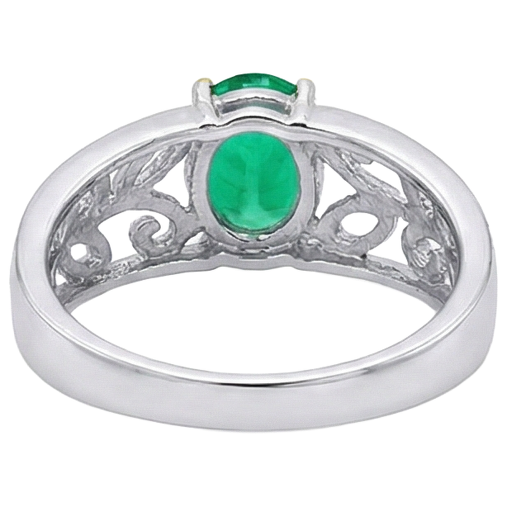 Bague Pierre de Couleur Or 14K Bicolore avec Émeraude Colombienne – vue arrière