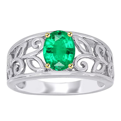 Homme Or 14K Bicolore Filigrane Émeraude Colombienne Bague