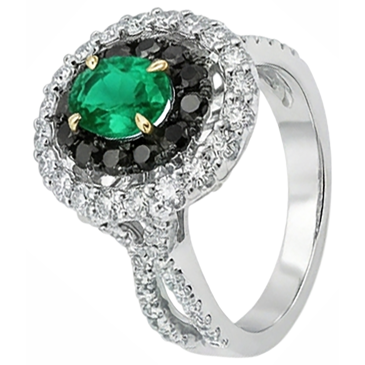Émeraude Fine Bague avec Gemme 2-carats 14K – vue d'angle