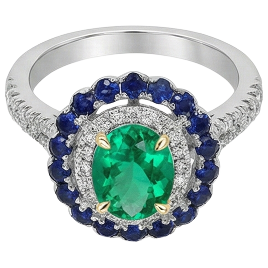 Émeraude Colombienne Bague avec Gemme 2-carats Or Deux Tons 14 Carats – vue de face