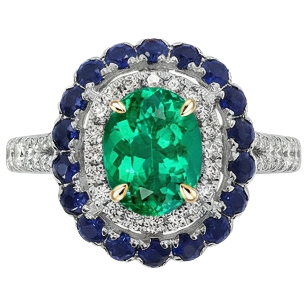 Émeraude Colombienne Ovale Bague avec Gemme en Or Deux Tons 14 Carats – vue d'angle
