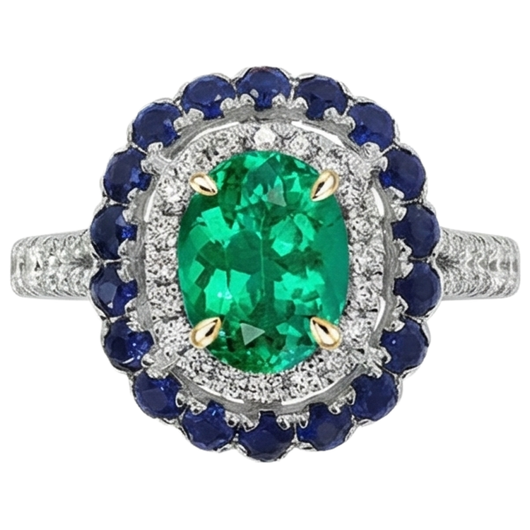 Émeraude Colombienne Ovale Bague avec Gemme en Or Deux Tons 14 Carats – vue d'angle