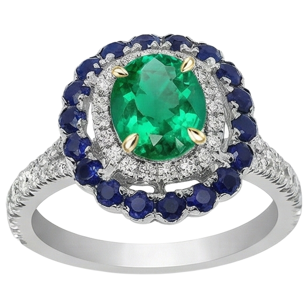 Bague avec Gemme Or Deux Tons 14 Carats avec Émeraude Colombienne – vue de profil