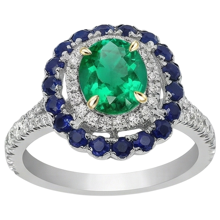 Bague avec Gemme Or Deux Tons 14 Carats avec Émeraude Colombienne – vue de profil