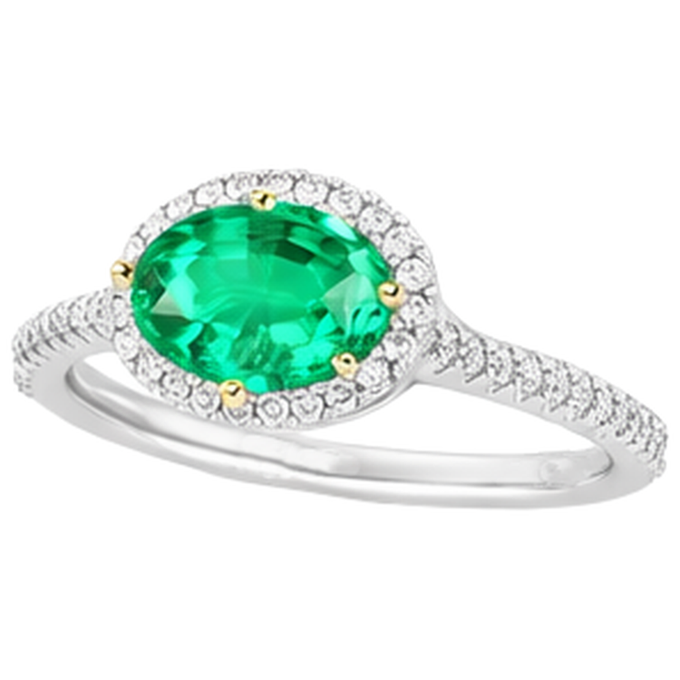 Émeraude Bague Pierre de Couleur 2-carats Or Bicolore 14 Carats – vue d'angle