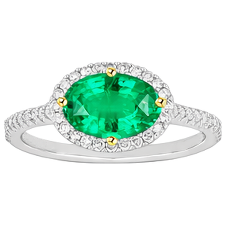 Émeraude Bague Pierre de Couleur 2-carats Or Bicolore 14 Carats – vue de côté