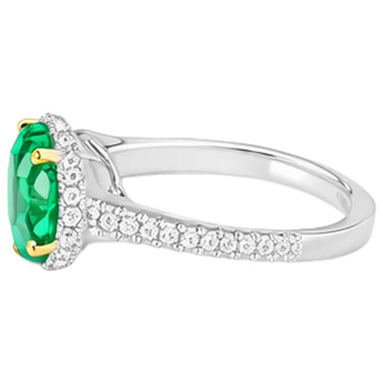 Taille Ovale Émeraude bague en Or Bicolore 14 Carats – vue de profil