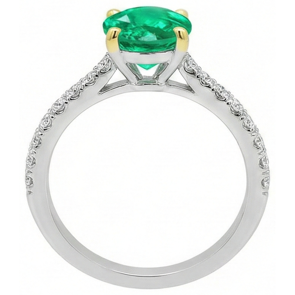 Ovale Émeraude bague en Or 14K Bicolore – vue d'angle