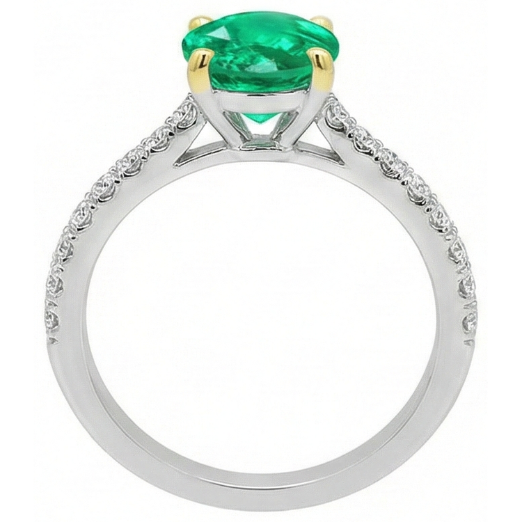 Ovale Émeraude bague en Or 14K Bicolore – vue d'angle