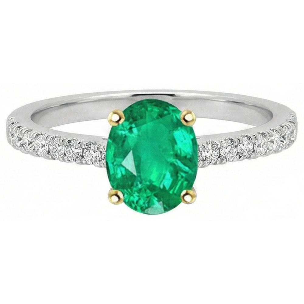 Émeraude Bague Pierre de Couleur 2-carats Or 14K Bicolore – vue de côté
