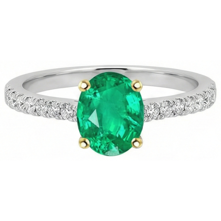 Émeraude Bague Pierre de Couleur 2-carats Or 14K Bicolore – vue de côté