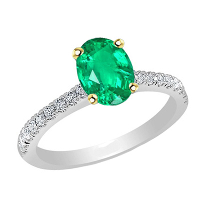 Émeraude Ovale Bague Pierre de Couleur en Or 14K Bicolore – vue principale