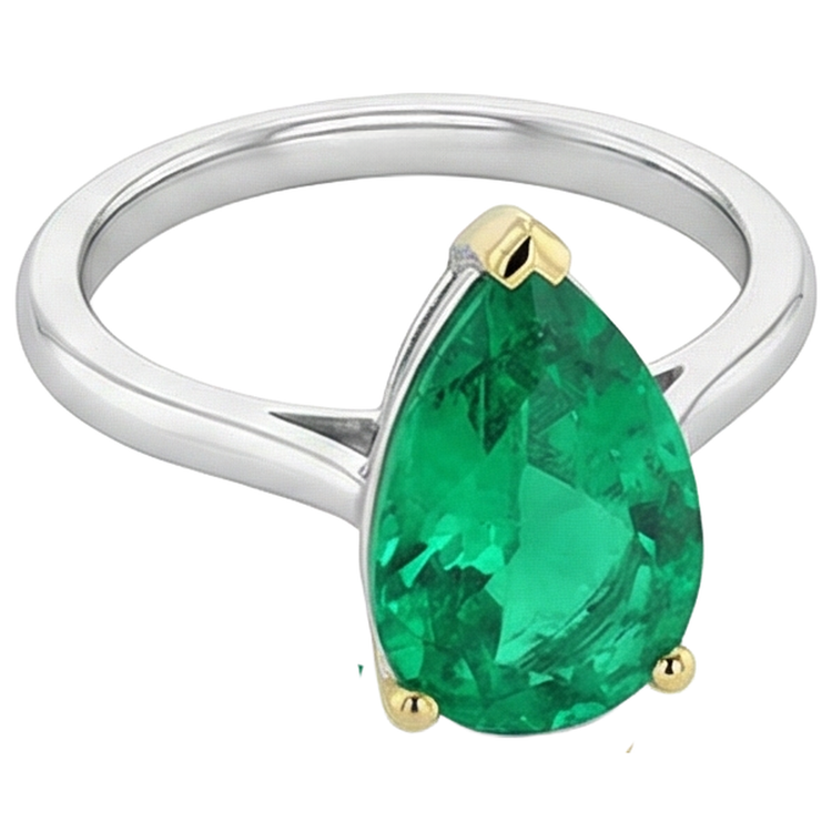 Émeraude Colombienne Bague avec Gemme 3-carats Or 14K Bicolore – vue de face