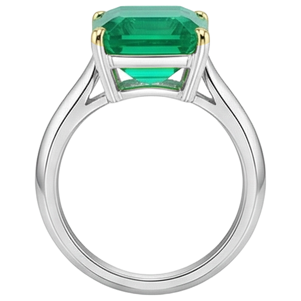 Bague Pierre de Couleur Or 14K Bicolore avec Émeraude – vue de dessus