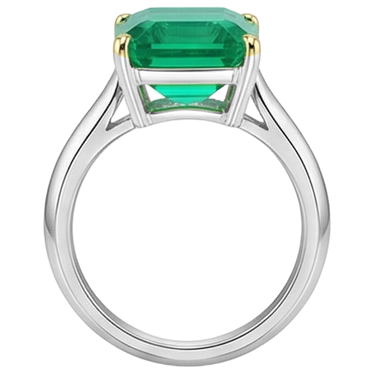 Bague Pierre de Couleur Or 14K Bicolore avec Émeraude – vue de dessus